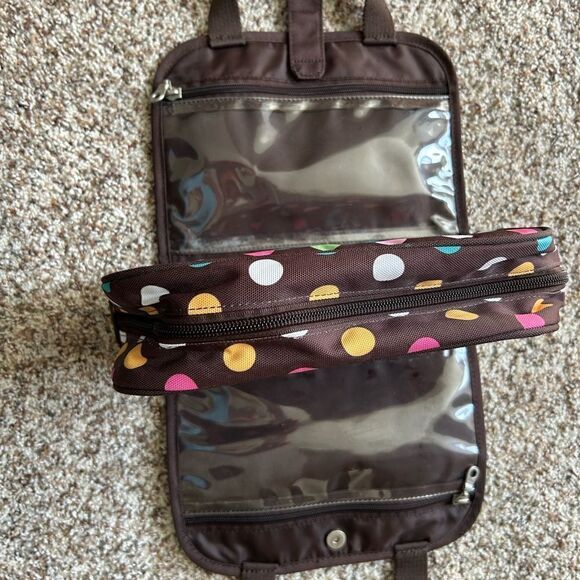 Pottery Barn Brown Polka Dots Travel Tote Bag and Small Toiletry Cosmetic Bag - Picture 14 of 14